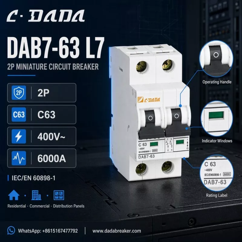 DAB7-63 L7 2P MCB - การป้องกันที่ชัดเจนและกะทัดรัดสำหรับแผงจ่ายไฟ